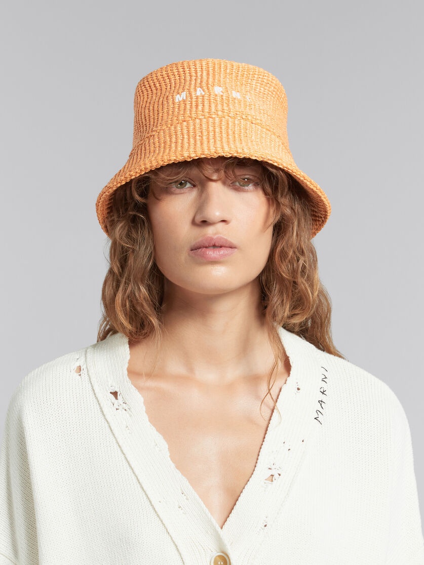ORANGE RAFFIA BUCKET HAT WITH LOGO EMBROIDERY - 2