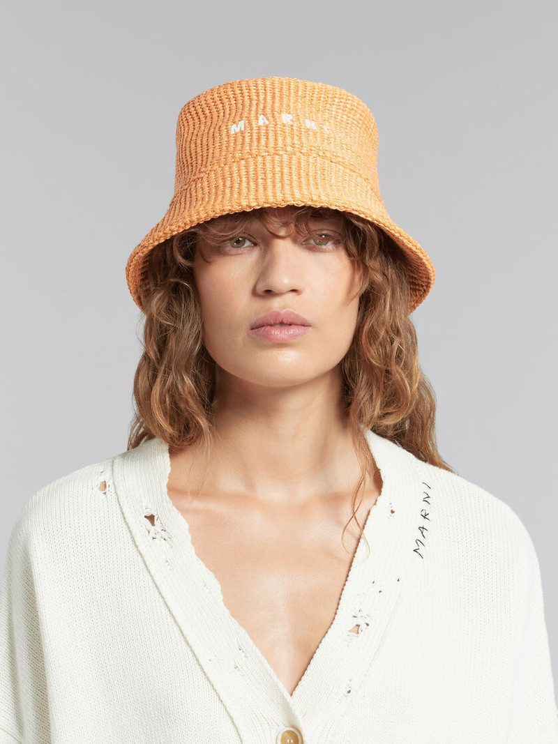 Marni ORANGE RAFFIA BUCKET HAT WITH LOGO EMBROIDERY outlook