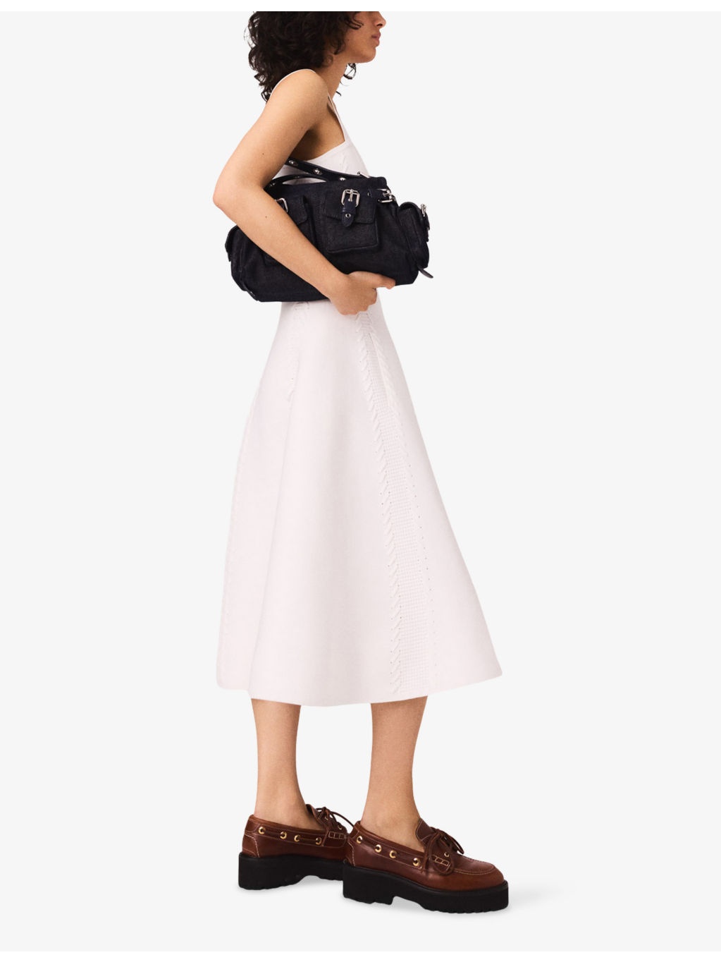 Square-Neck Flared-Skirt Knitted Midi Dress - 3