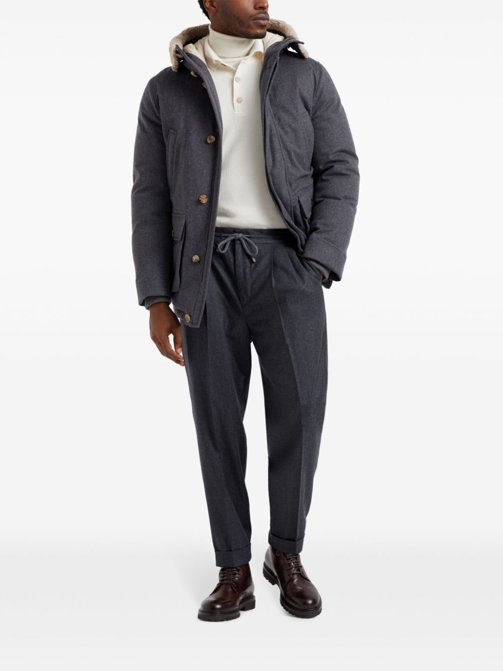 drawstring-waistband wool tapered trousers - 2