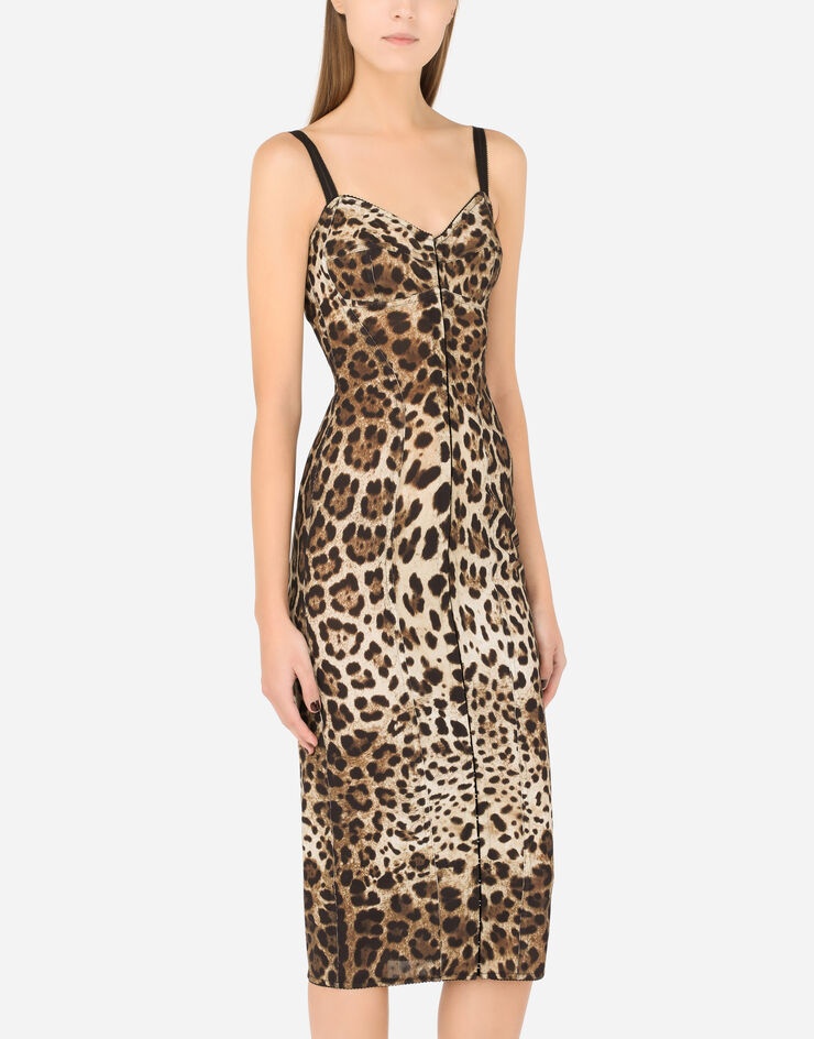 Marquisette calf-length dress with leopard print - 4
