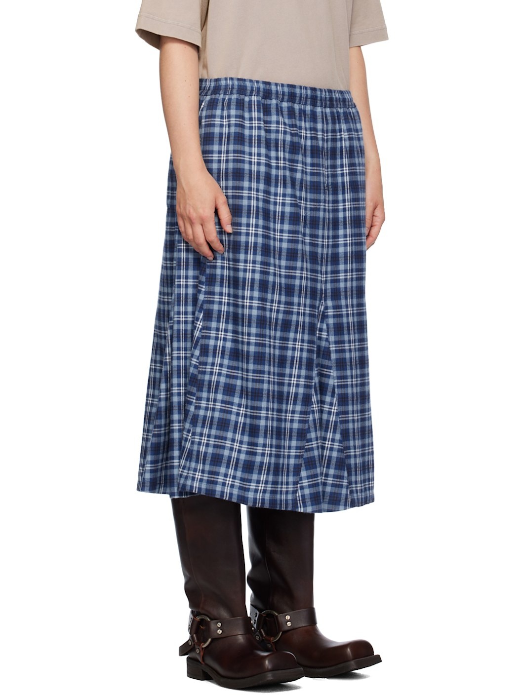 Blue Check Midi Skirt - 2