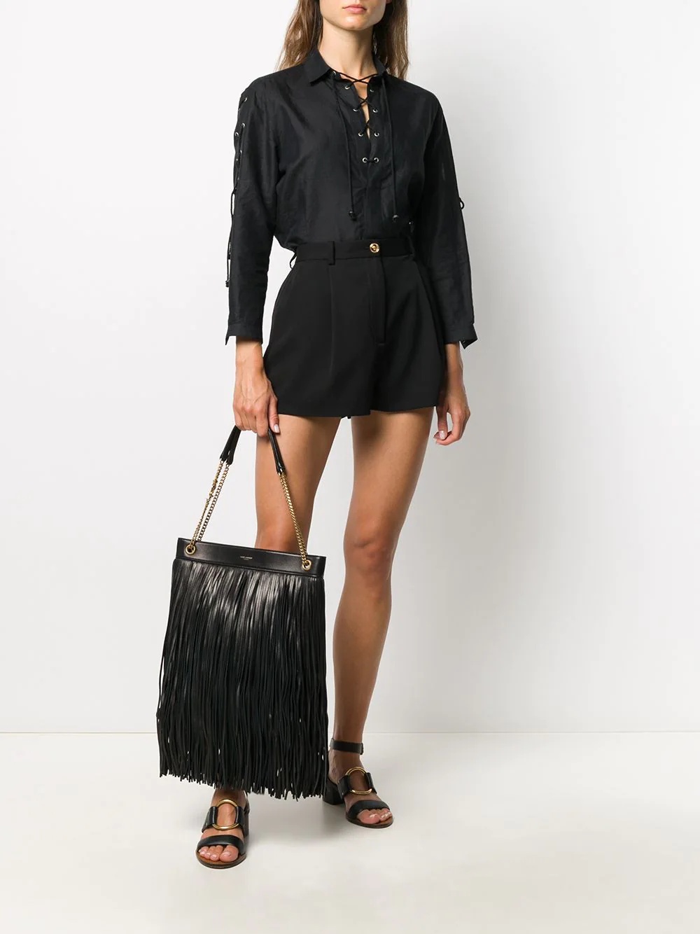 fringed leather shoulder bag - 2