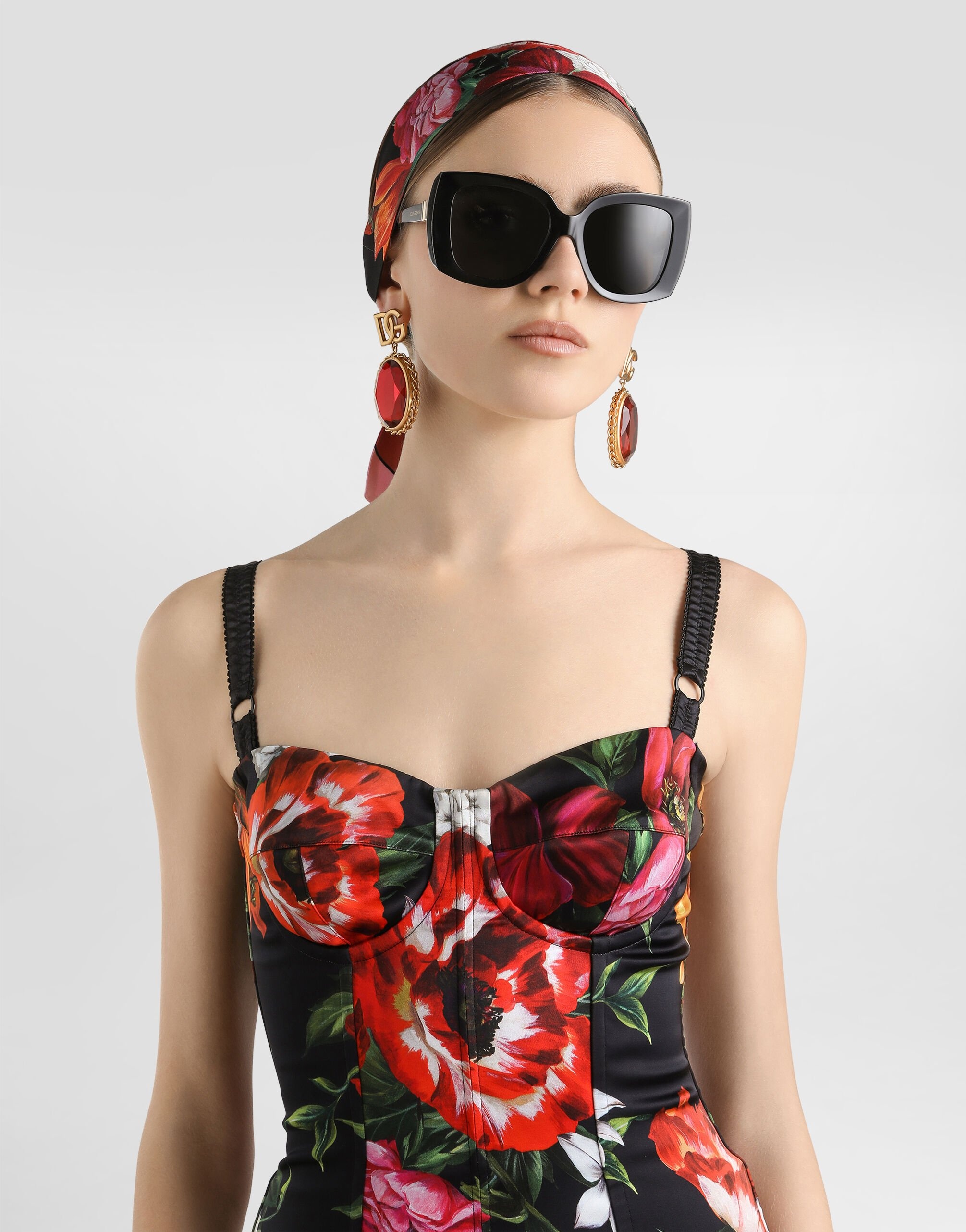 Flower-print satin dress - 4