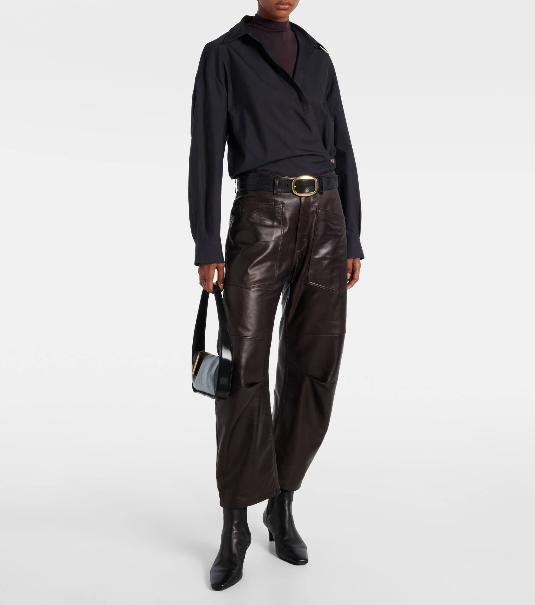 Shon leather barrel-leg pants - 2