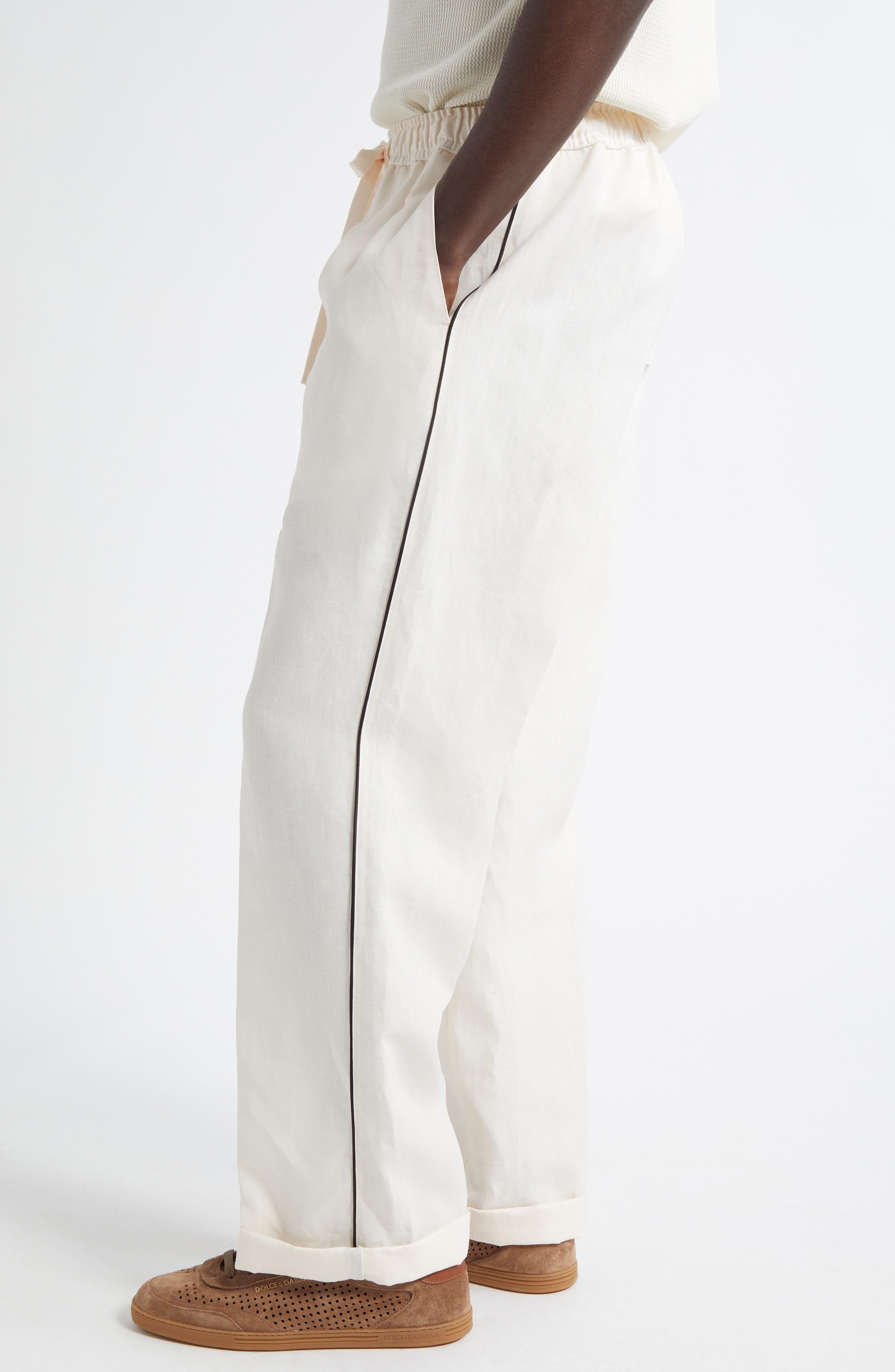 Dolce&Gabbana Linen & Silk Pajamas Pants in W0001 Natural White at Nordstrom - 4