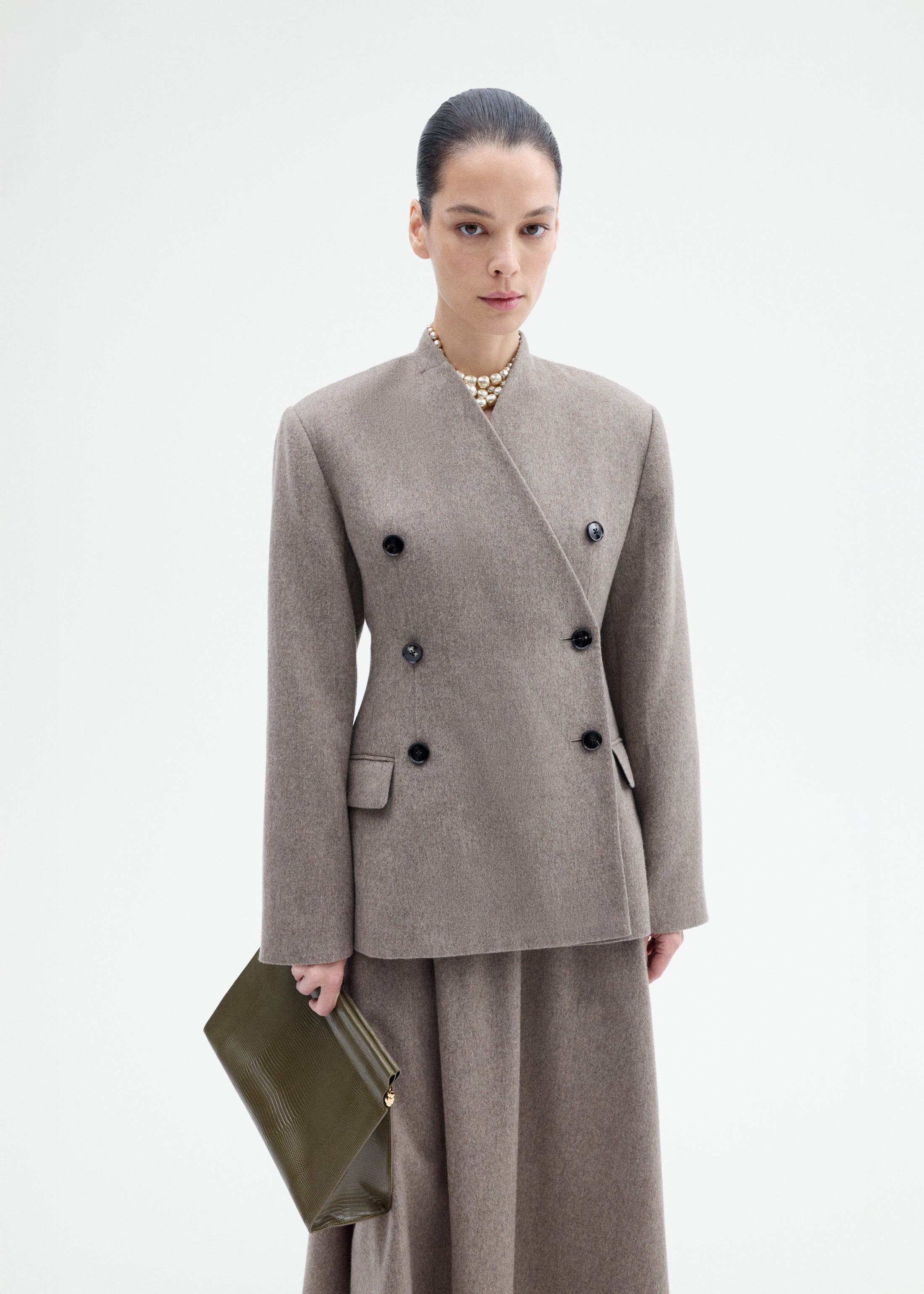 Sculptural Collarless Blazer in Wool Cashmere - 6