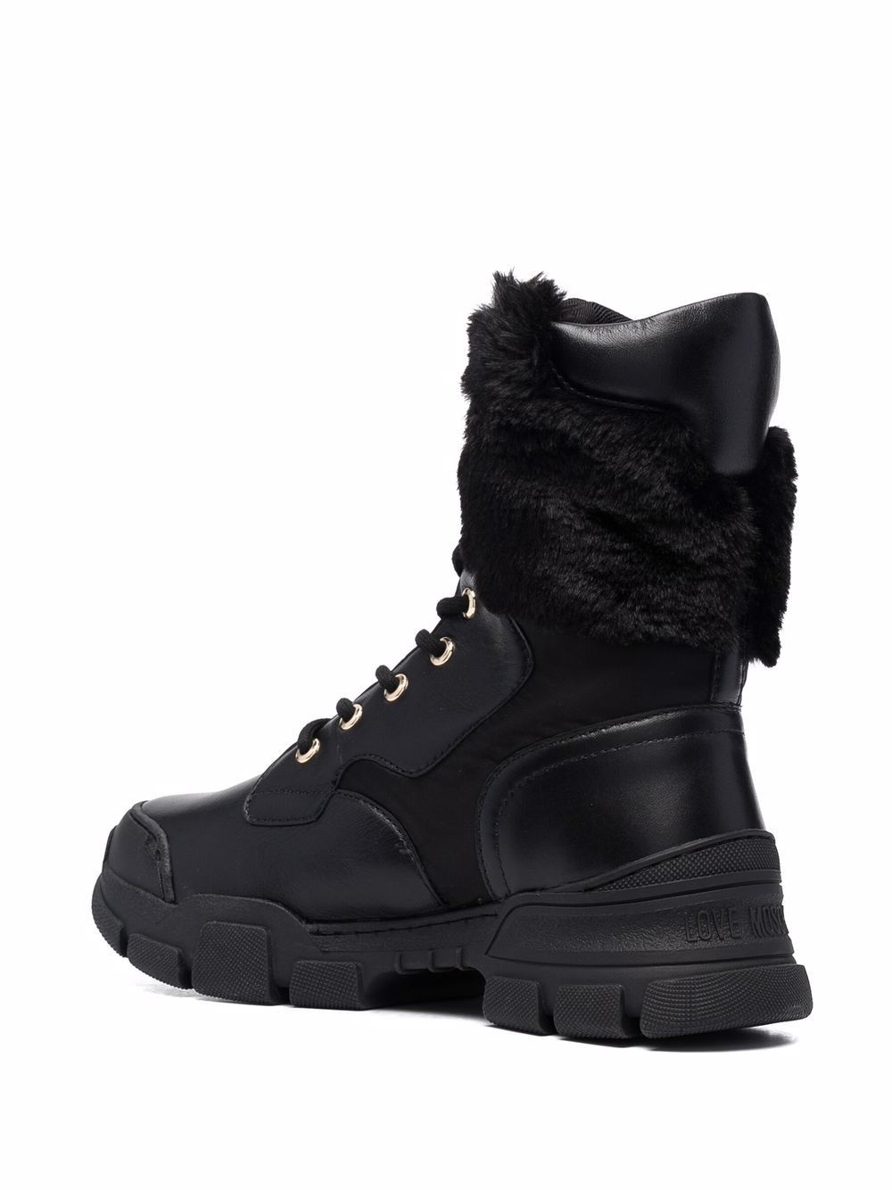 fur panel lace-up boots - 3