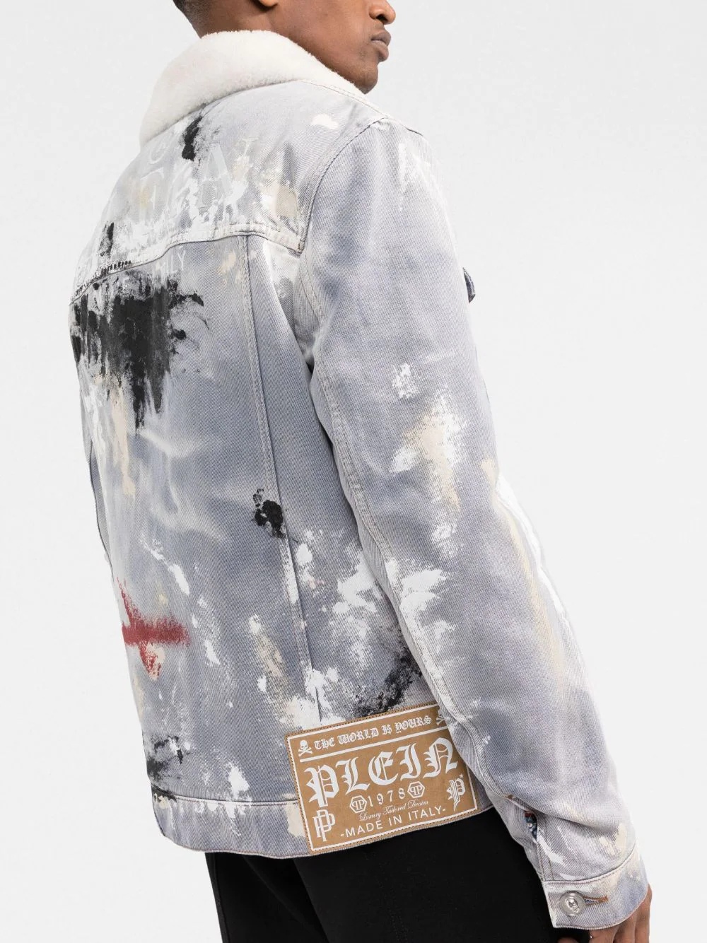 painterly-print sherpa denim jacket - 3