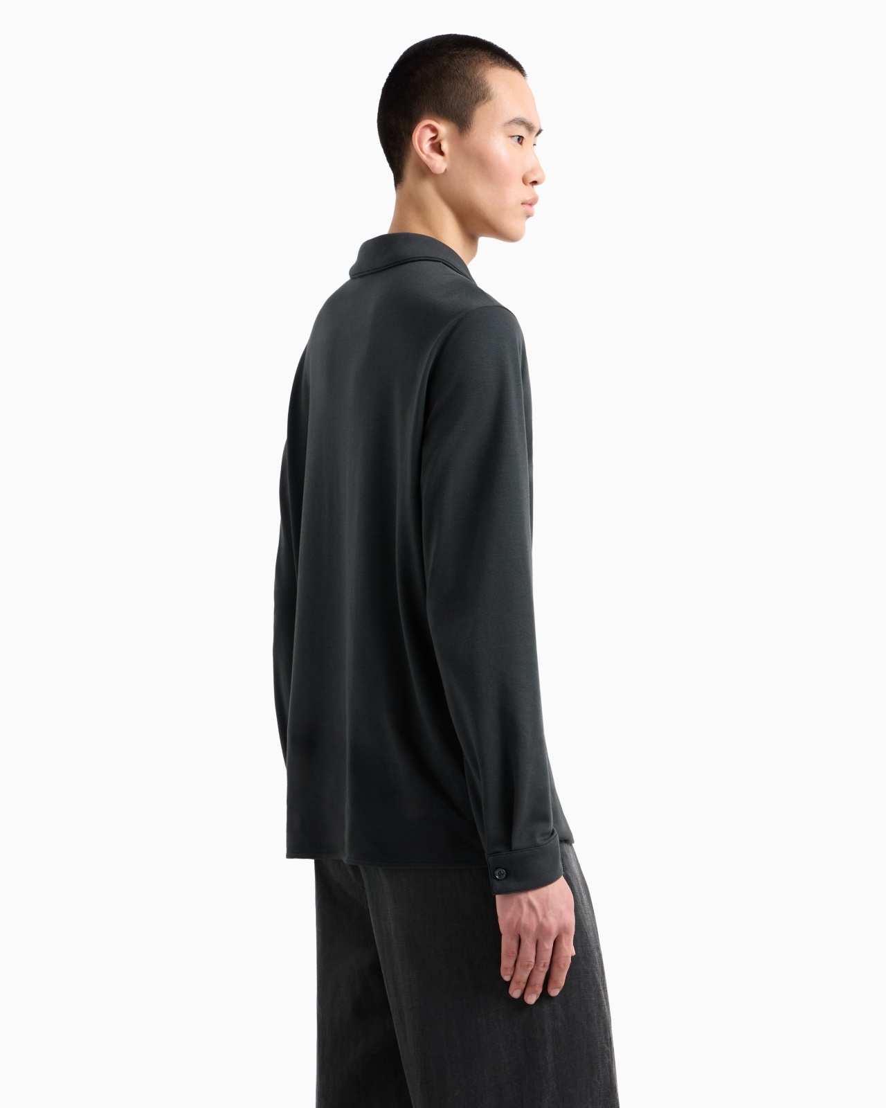 COTTON AND CASHMERE INTERLOCK LONG-SLEEVED POLO SHIRT - 3