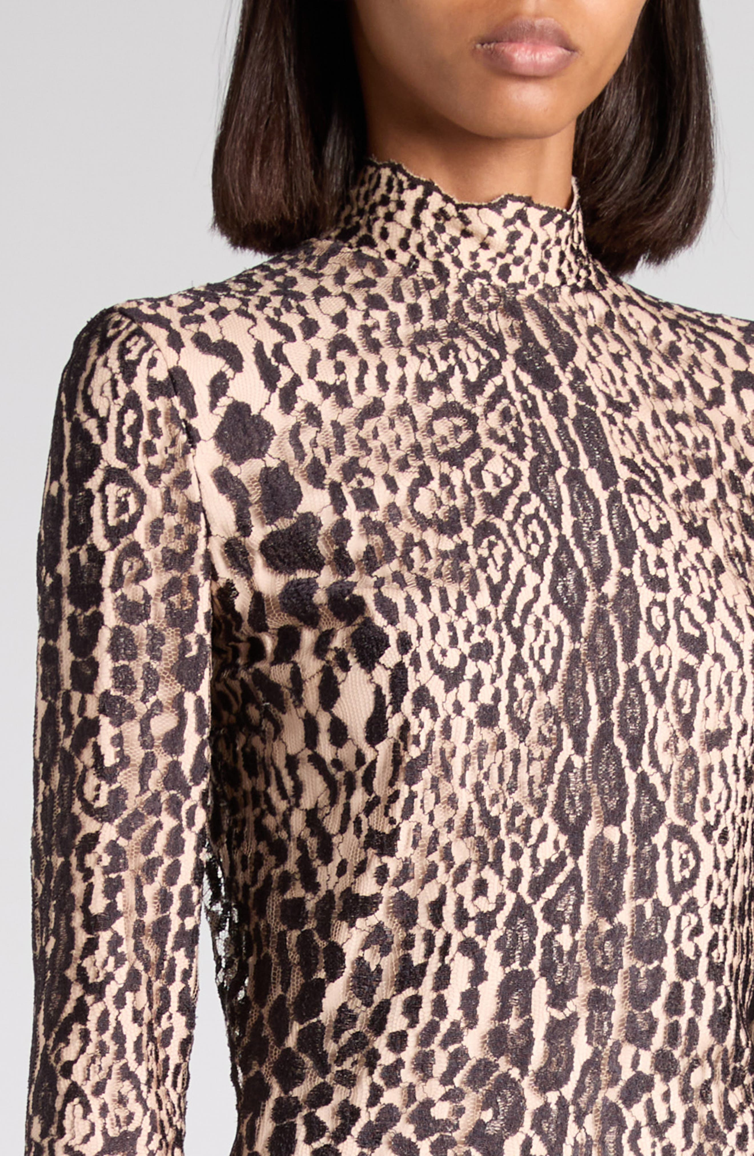 TOM FORD Leopard Print Long Sleeve Lace Gown in Xkbdp Brown/Antique Pink at Nordstrom - 4