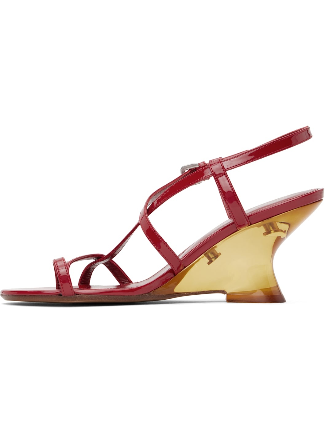 Red Patent Leather Heeled Sandals - 3