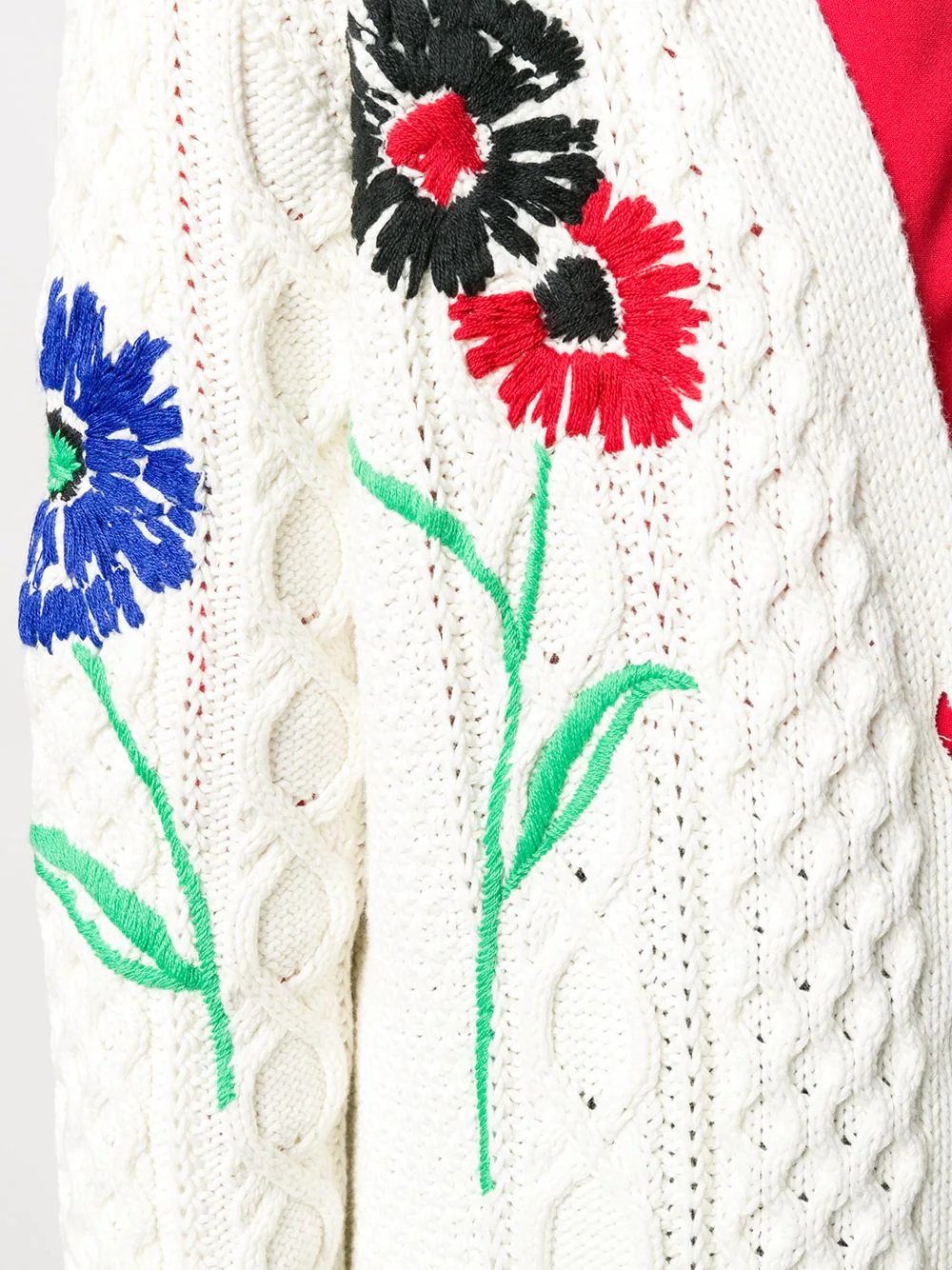 floral-embroidered cable-knit cardigan - 5