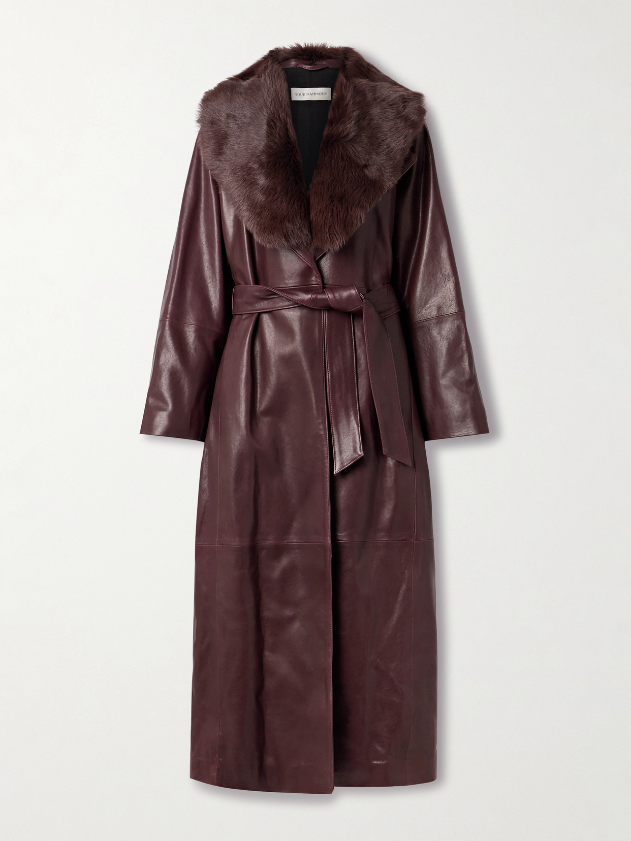 Briona Belted Shearling-trimmed Leather Coat - 1