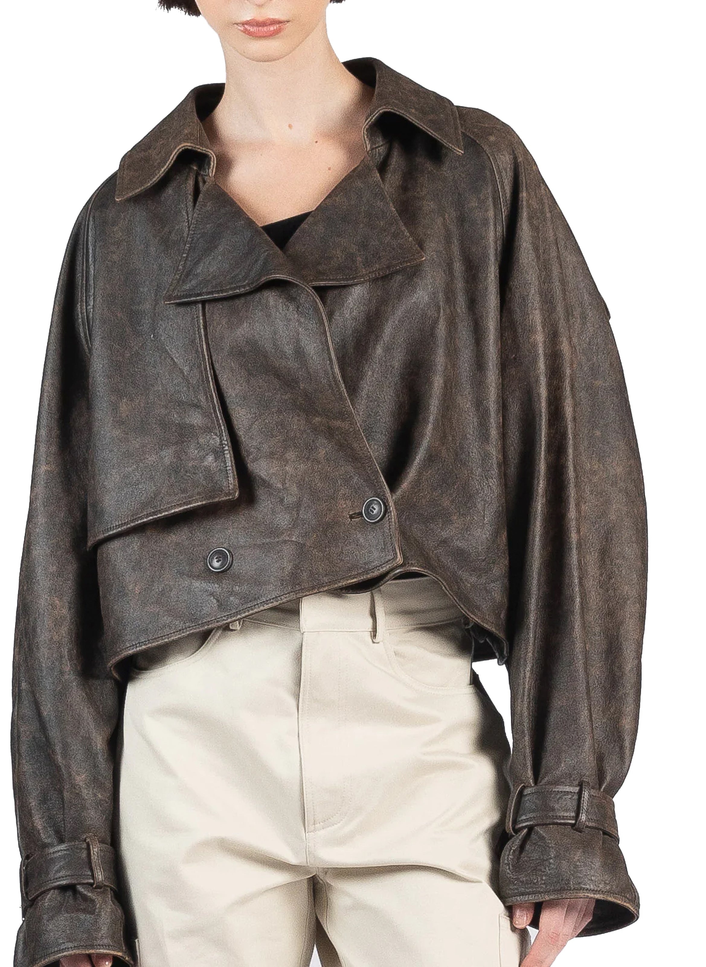 Cropped Trench Coat Brown - 2