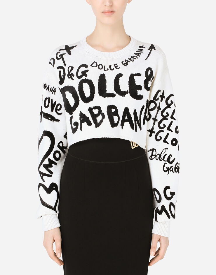 Cropped sweater with intarsia and flocked DG graffiti - 1