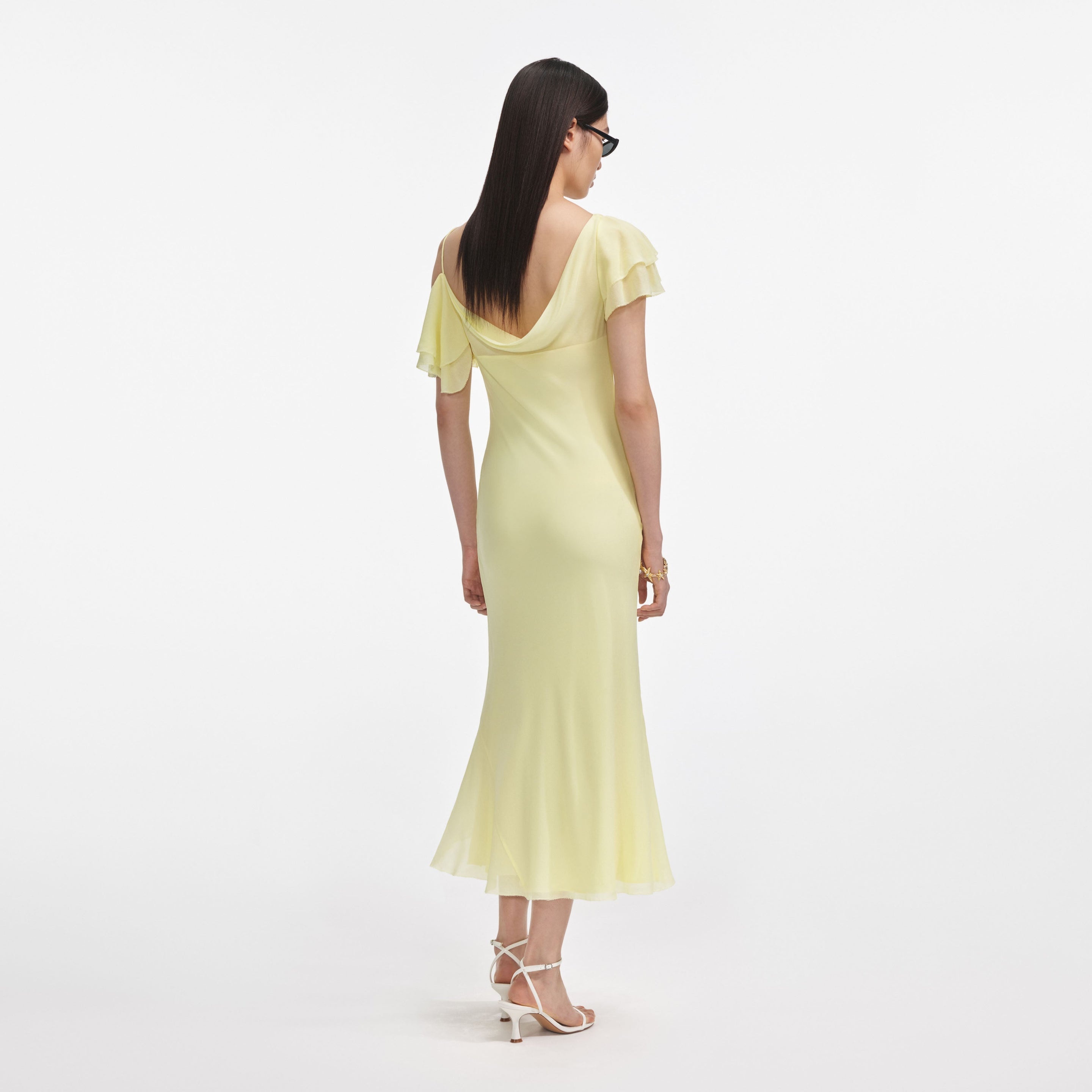 Yellow Georgette Frill Midi Dress - 3