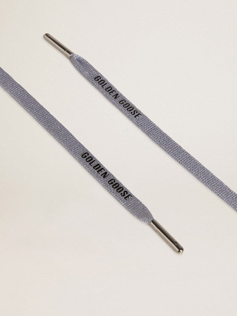 Silver-colored Lurex laces with contrasting black logo - 1