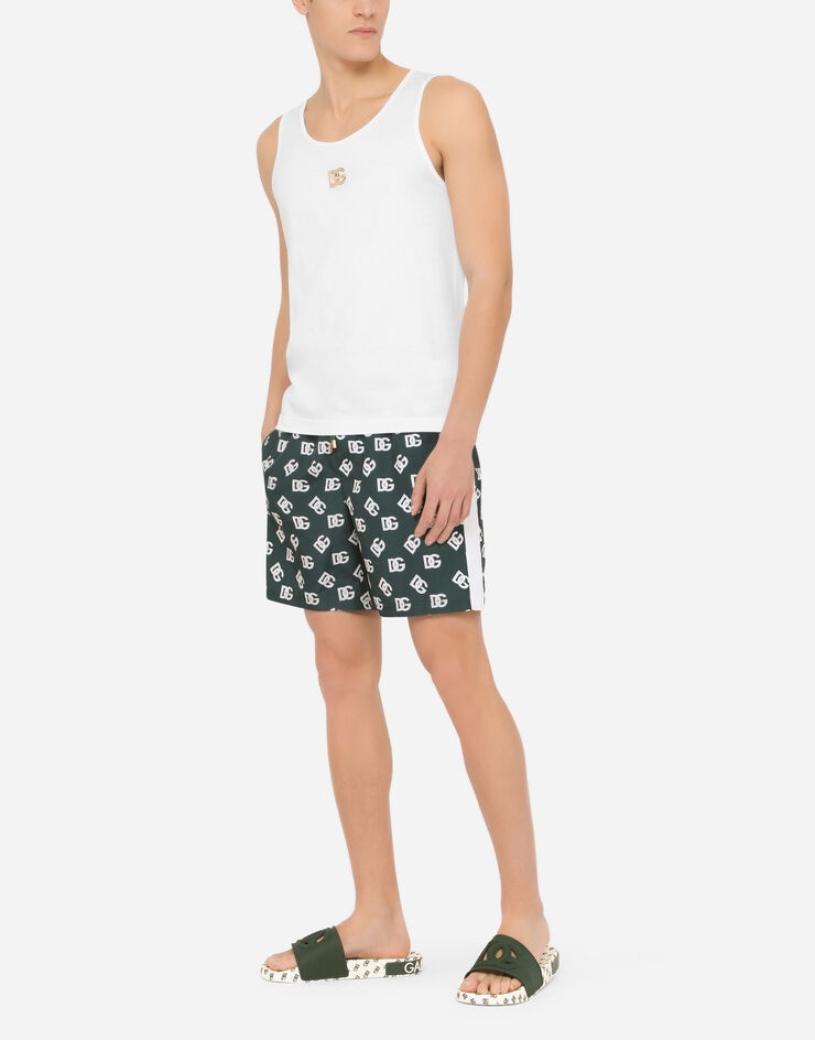 Mid-length swim trunks with all-over DG print - 2