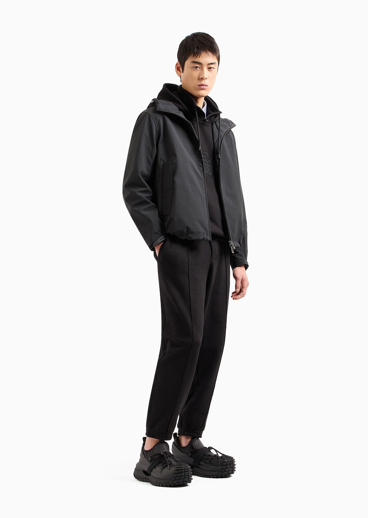 Hooded jersey sweatshirt with embossed domed logo - 4