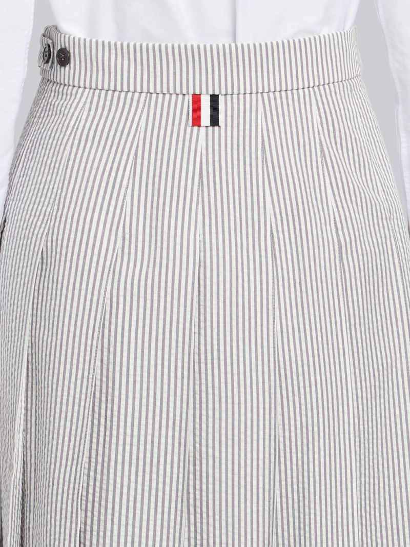 Medium Grey Seersucker Below-the-knee Pleated Skirt 6