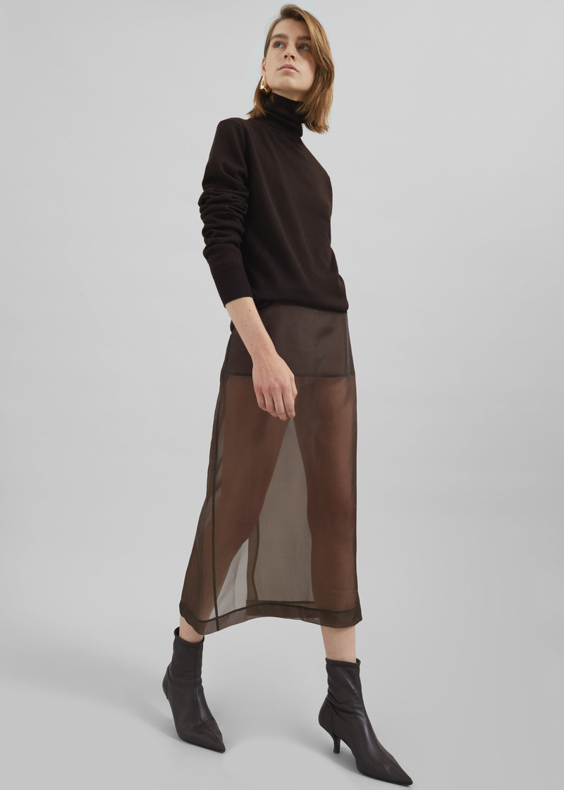 Peri Sheer Midi Skirt - Brown 11