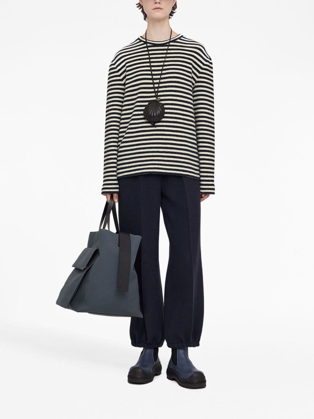 logo-patch striped wool T-shirt - 2