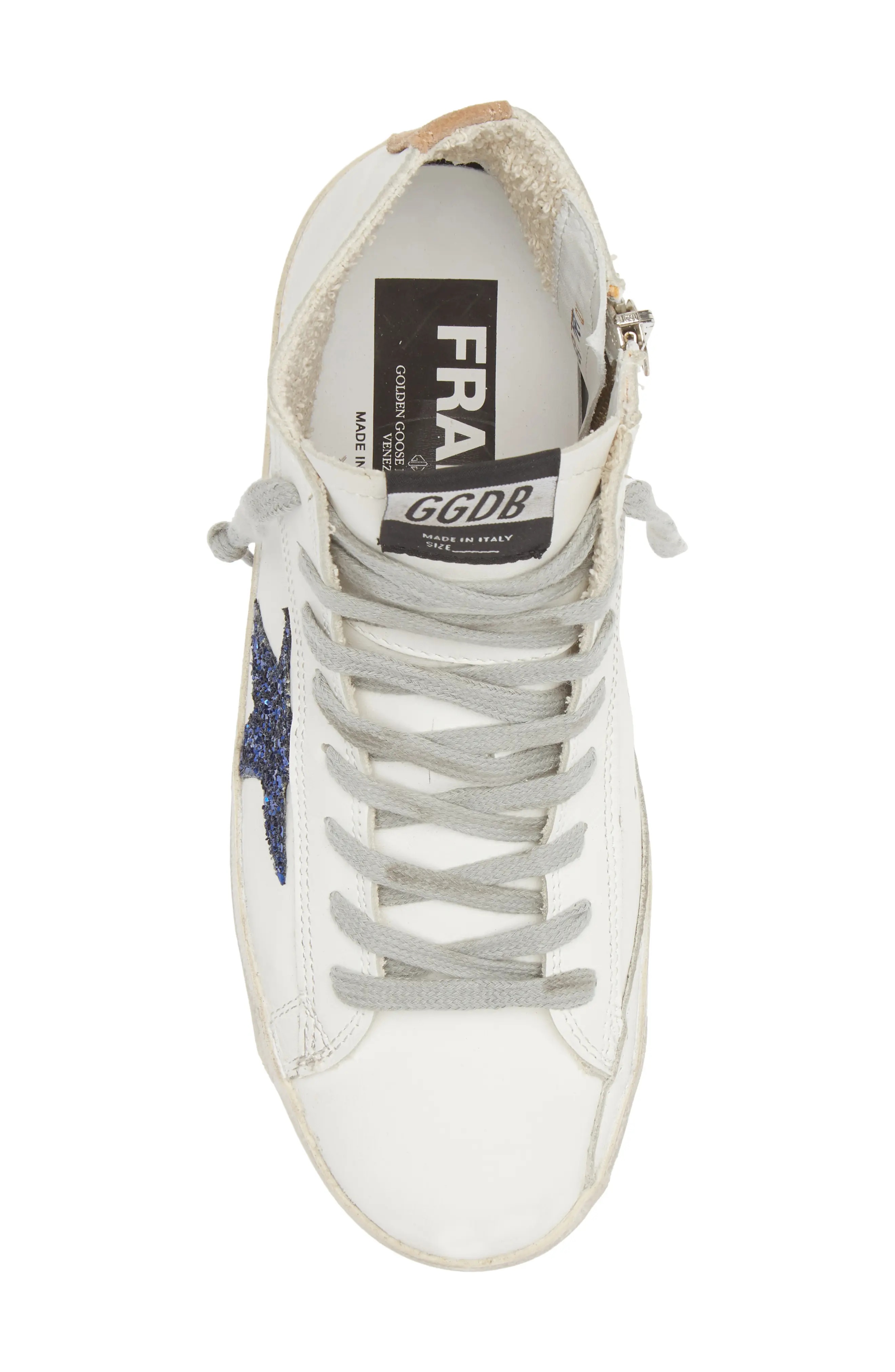 Francy High Top Sneaker in White/Navy Glitter - 5