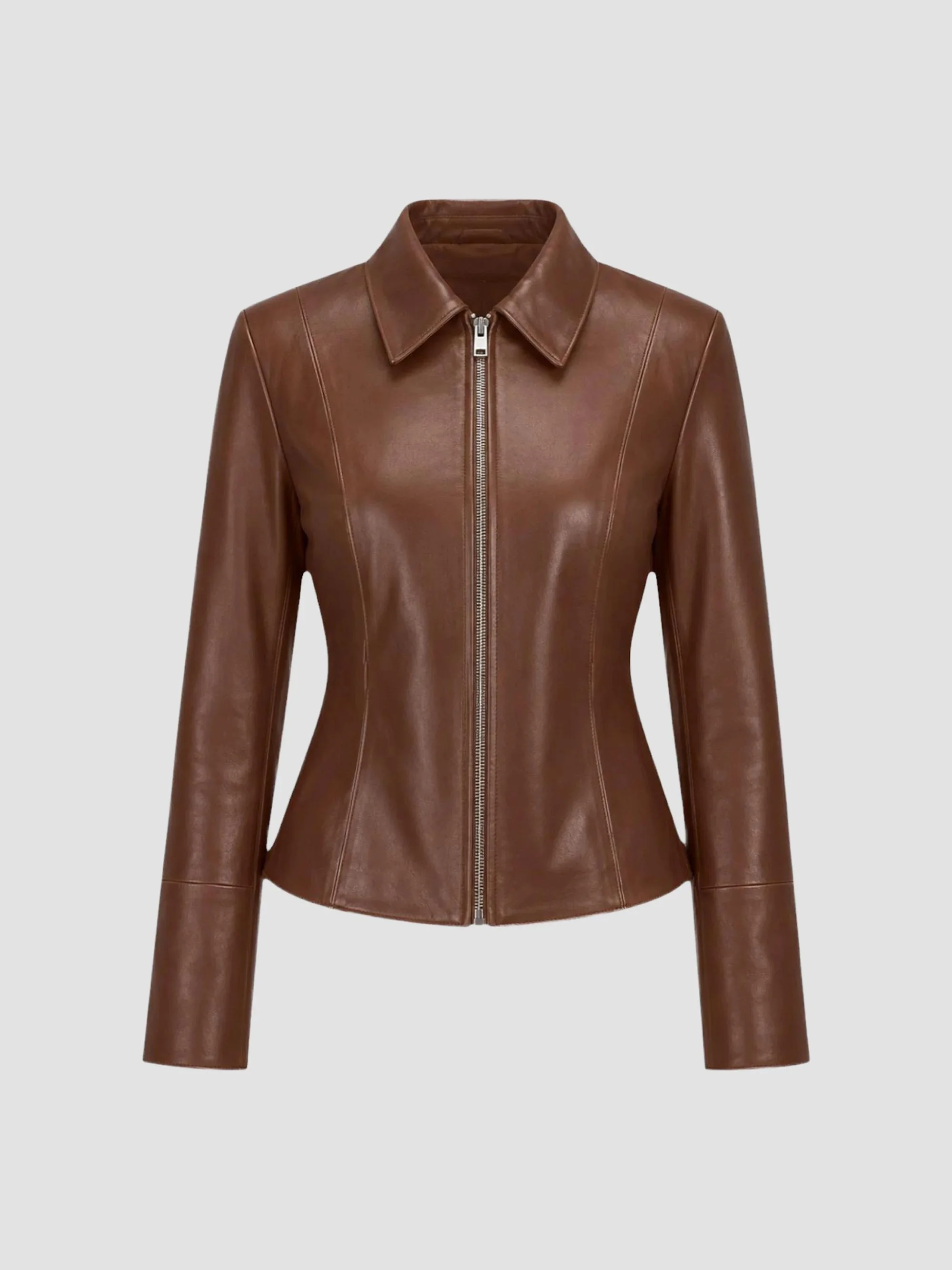 Women's Oceana Fitted Leather Jacket - Luggage - 1