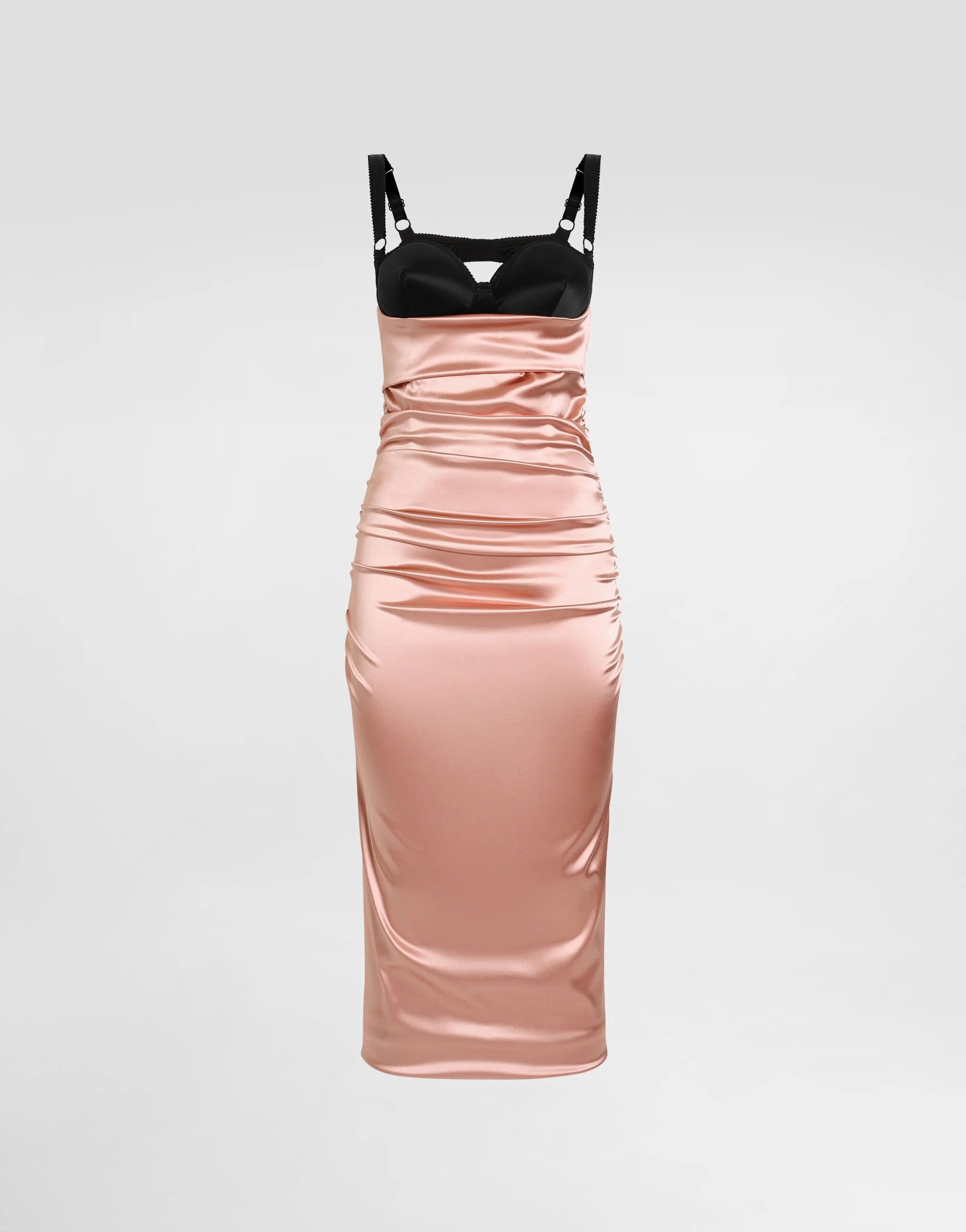 Draped satin calf-length dress with bra-style cups - 1