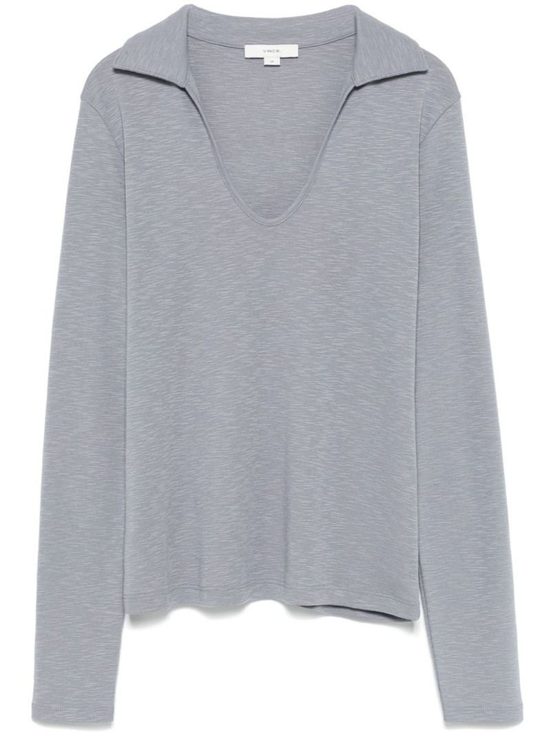 open-neck long-sleeve polo top 1