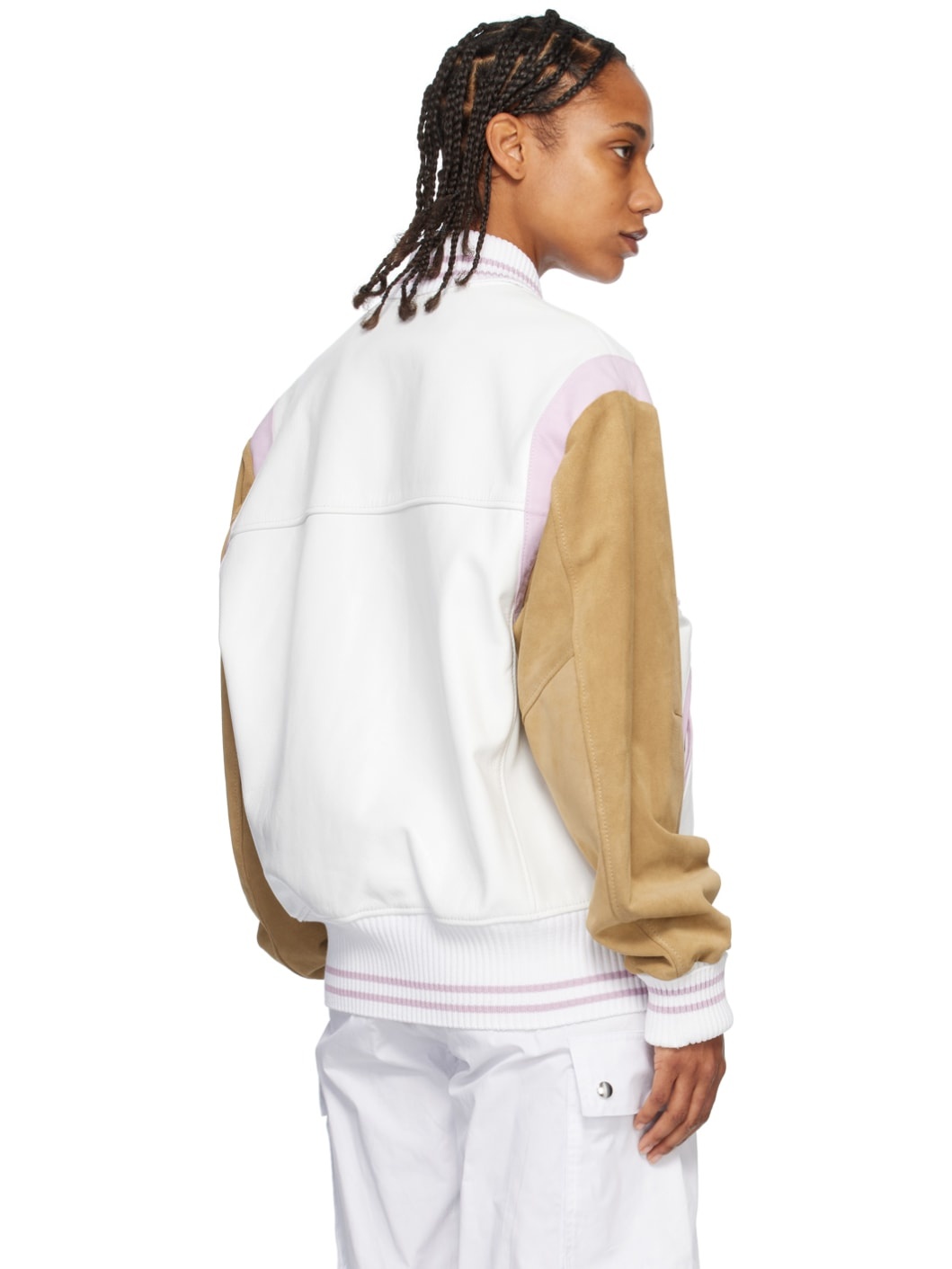 White & Pink Paneled Bomber Jacket - 3