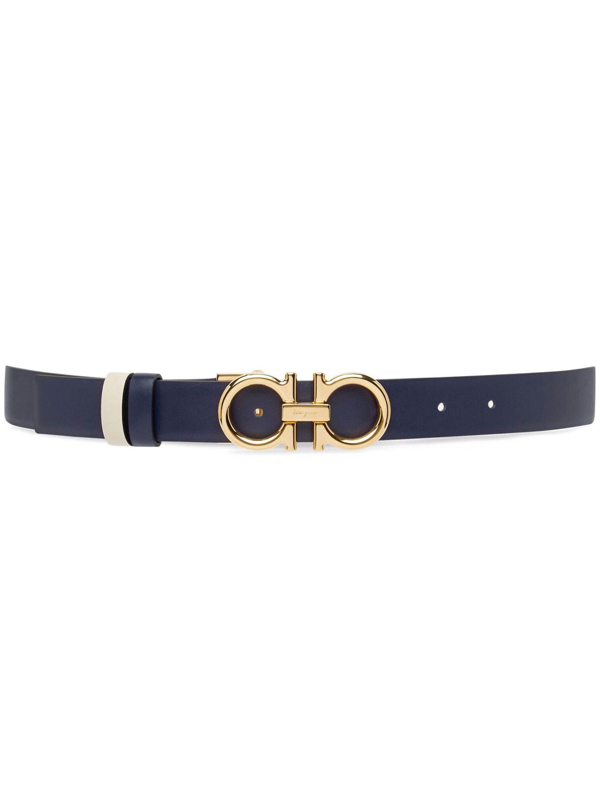FERRAGAMO Blue Gancini Reversible Leather Belt