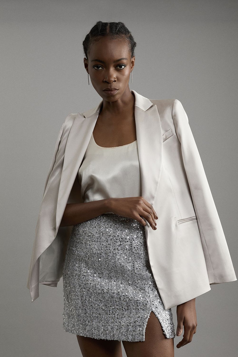 Tall Sequin Metallic Boucle Belted Tailored Mini Skirt 1