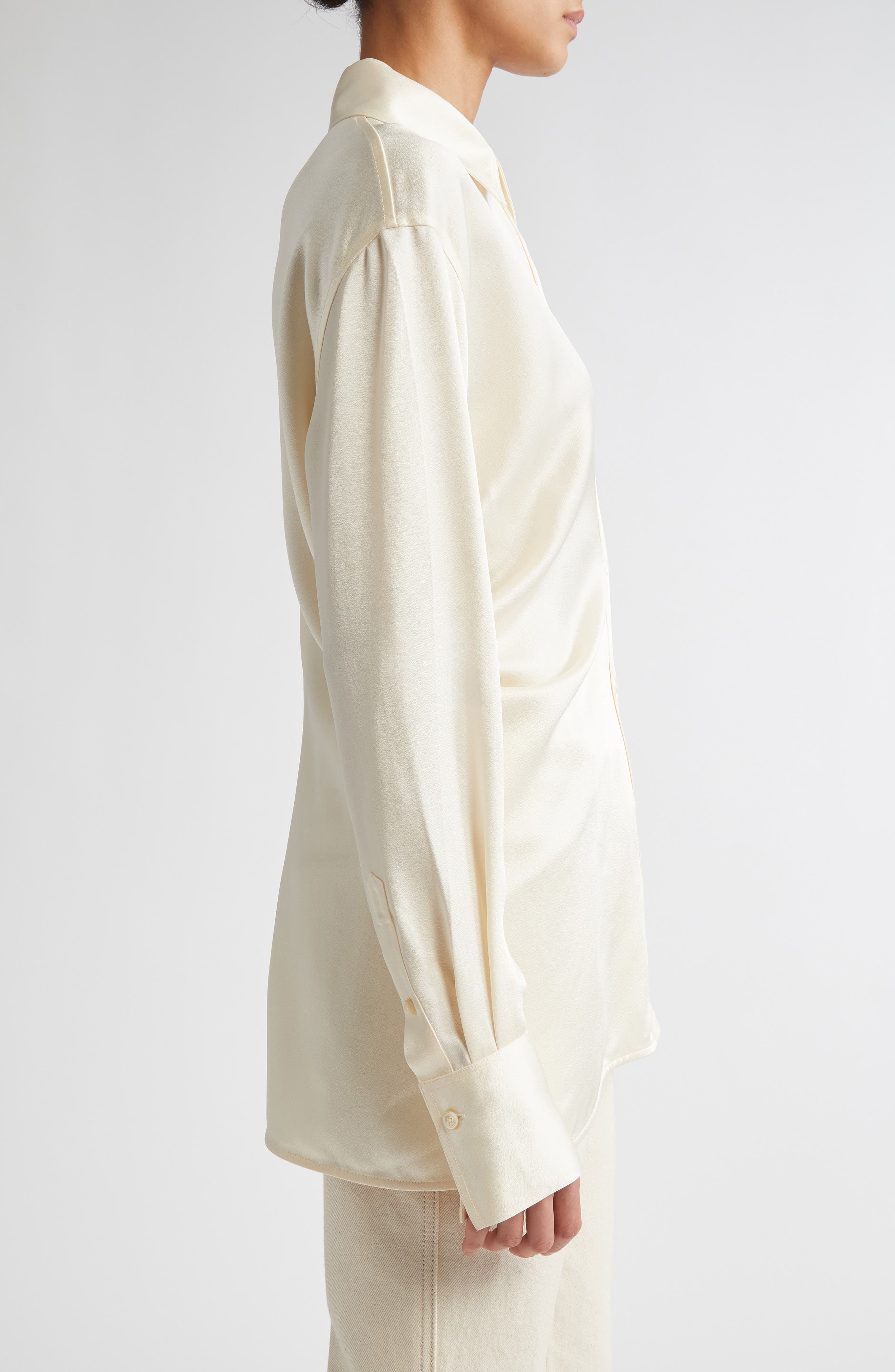 TOTEME Slouch Waist Satin Button-Up Shirt in Macadamia at Nordstrom - 5