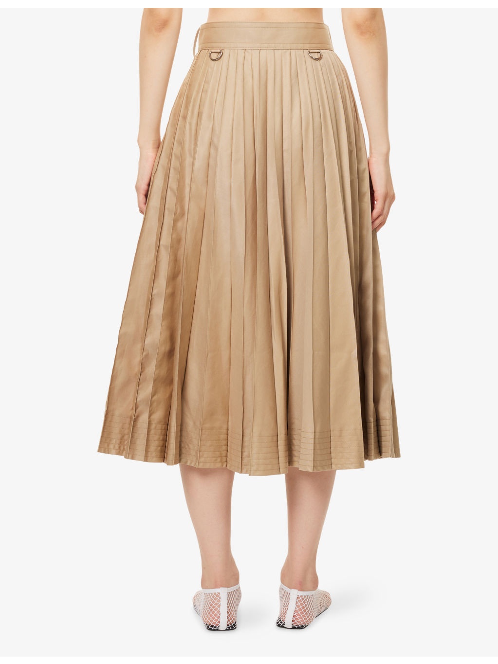 Belted Pleated Cotton-Blend Midi Skirt - 4