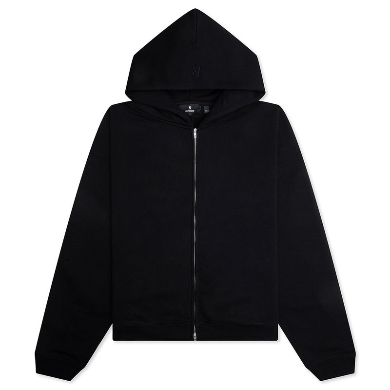 INITIAL BOXY OVERSIZED ZIP THROUGH HOODIE - BLACK 1