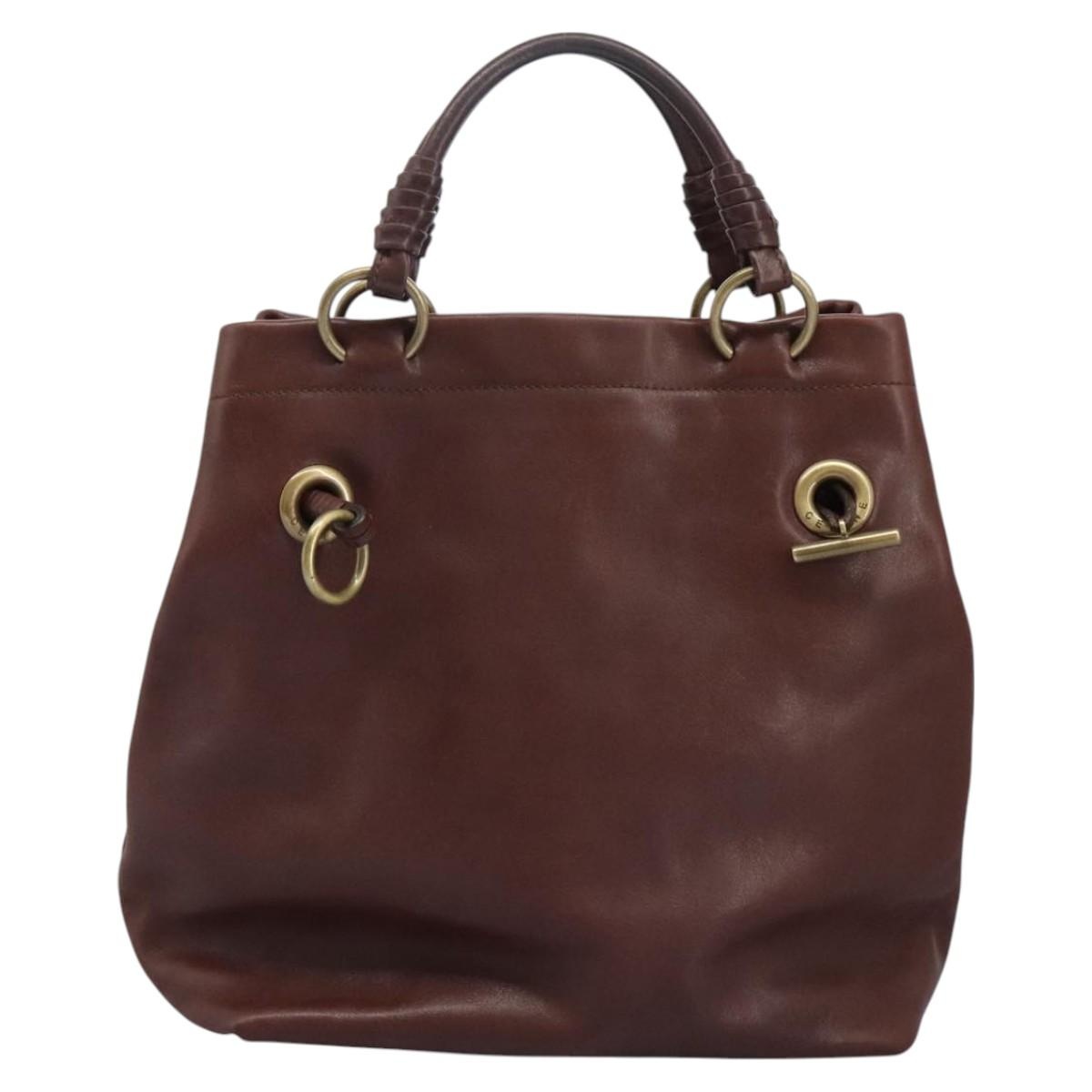 CELINE Hand Bag Leather Brown Gold - 2
