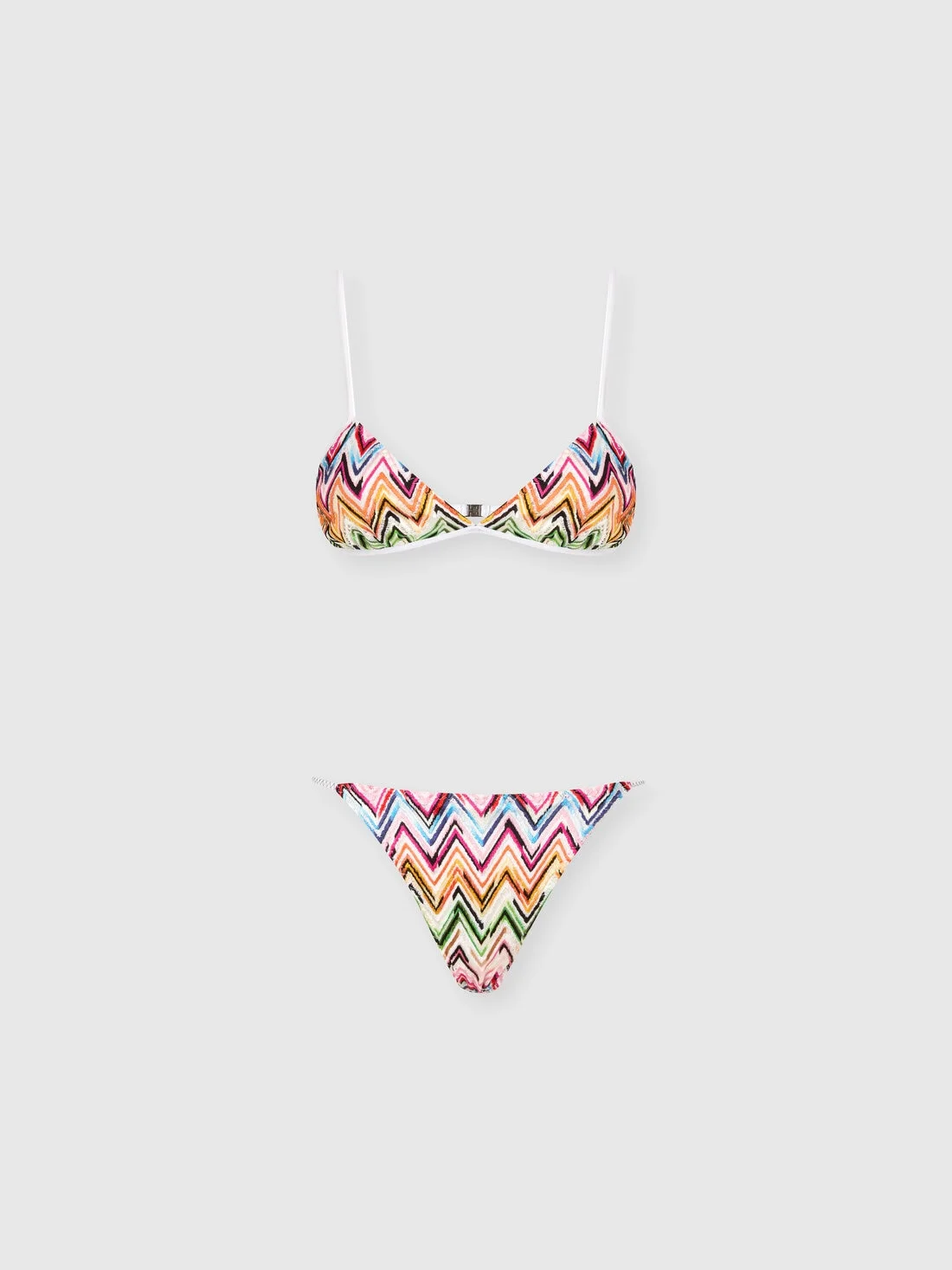 Bikini in stretch viscose with lace and zigzag motif and contrast ties - 1