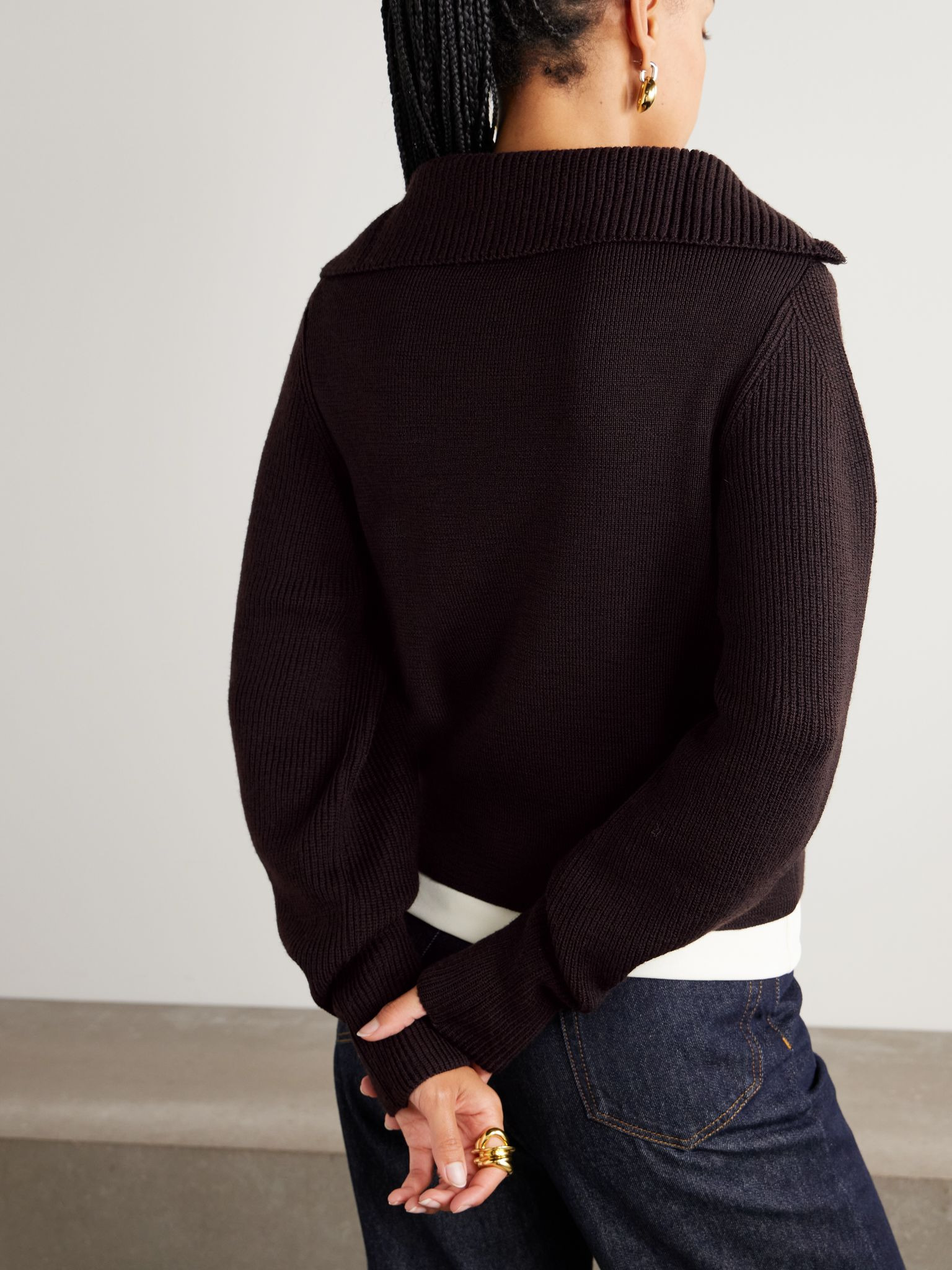 Wool half-zip hoodie Burgundy - 3
