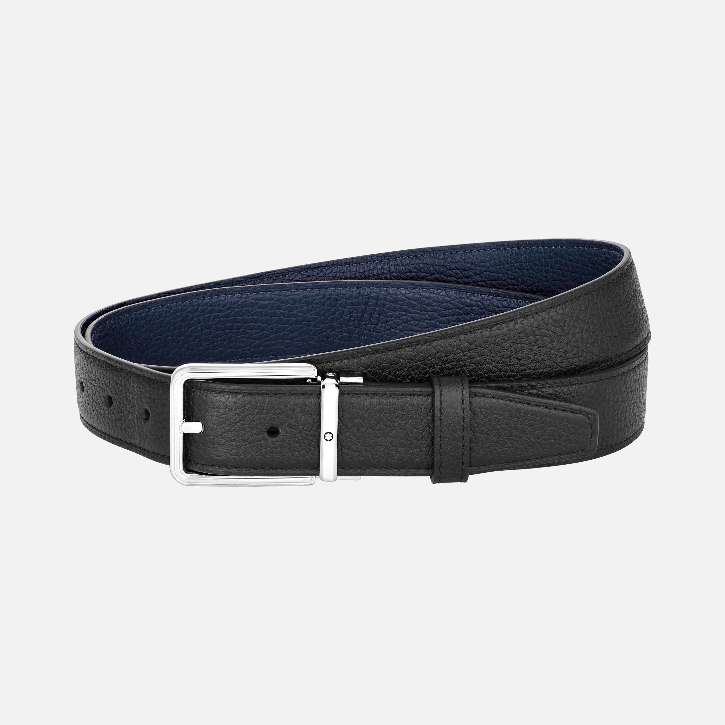 Black/blue 32 mm reversible leather belt - 1