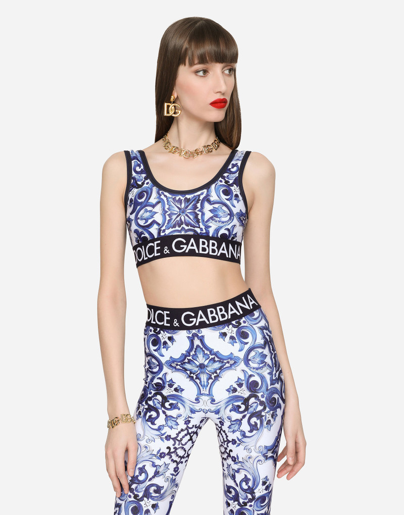 Majolica-print jersey 탑 브랜드 탄성 5