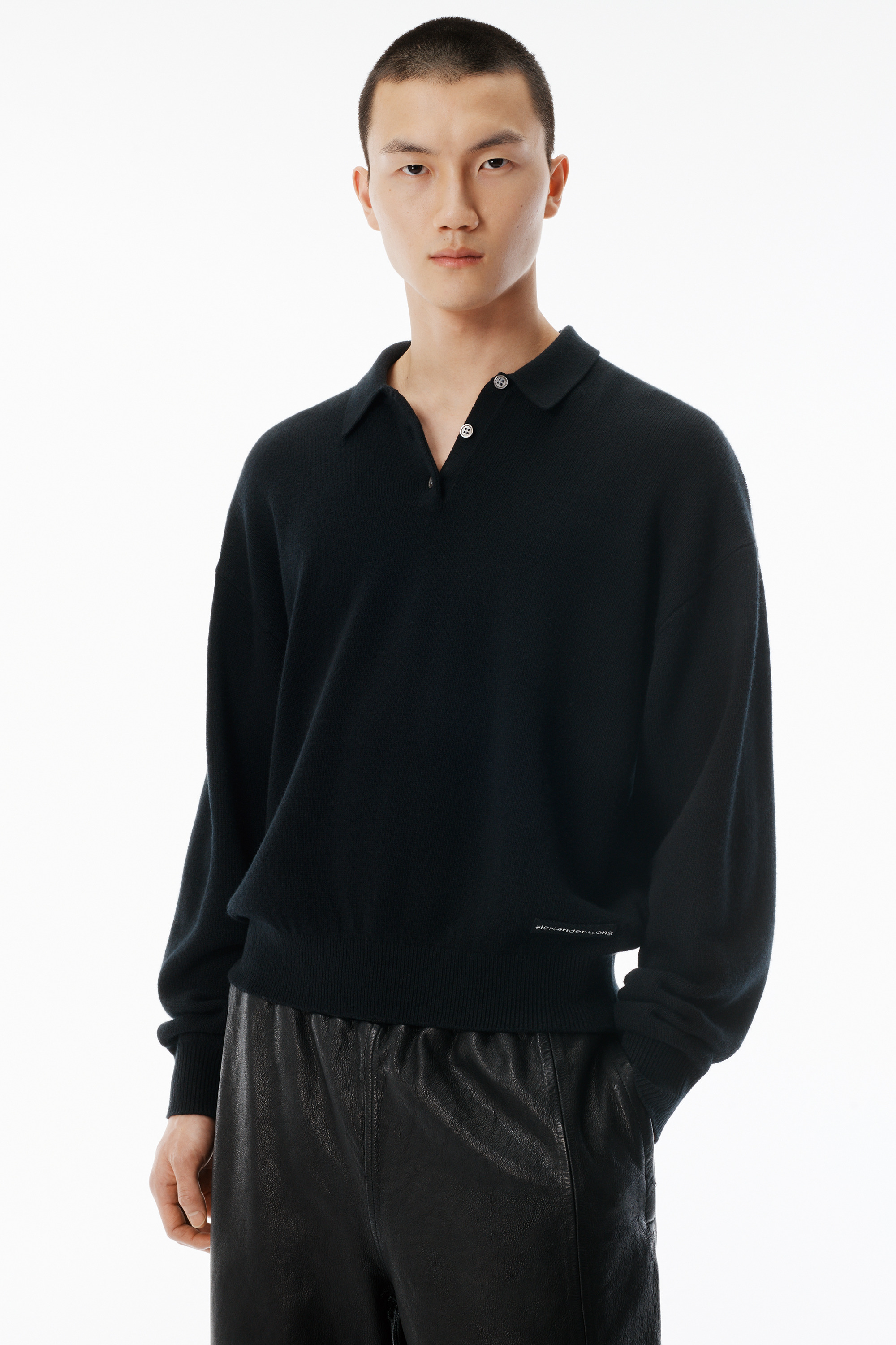 Black Wool-Blend Henley Pullover - 3