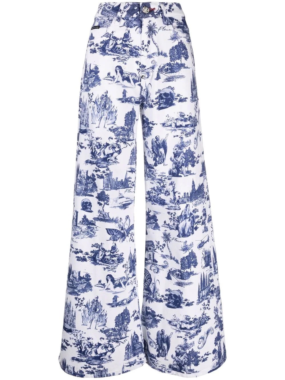 all-over logo print wide-leg jeans - 1