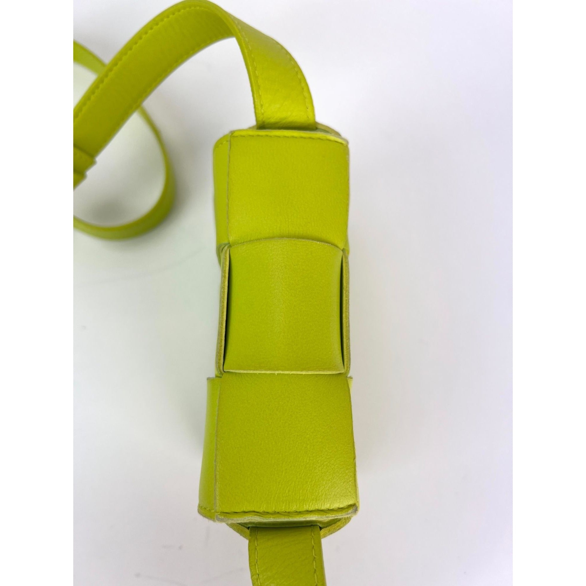 BOTTEGA VENETA Intrecciato Mini Cassette Lime Green Lambskin Crossbody Bag - 12