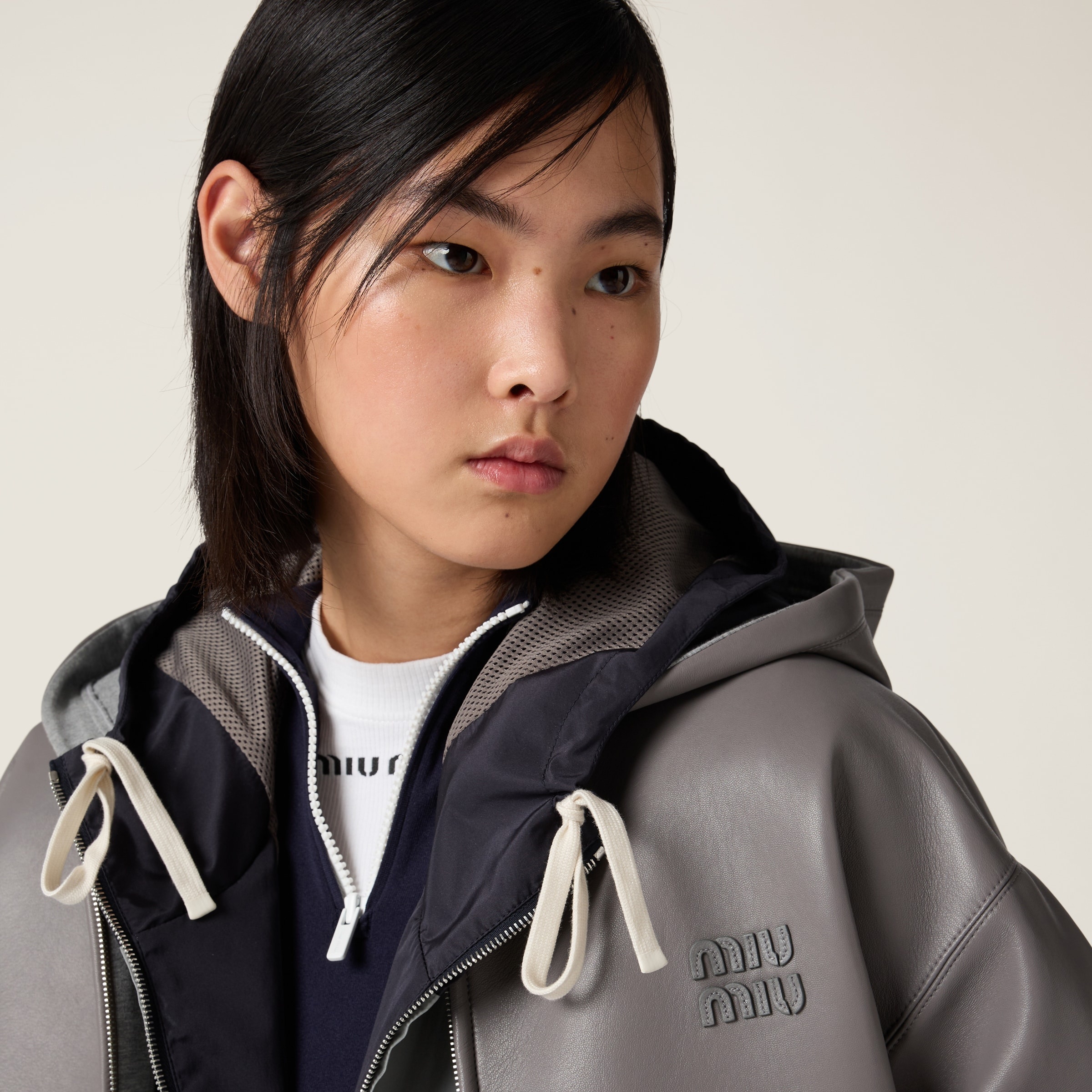 Nappa leather and bonded jersey hoodie jacket - 5