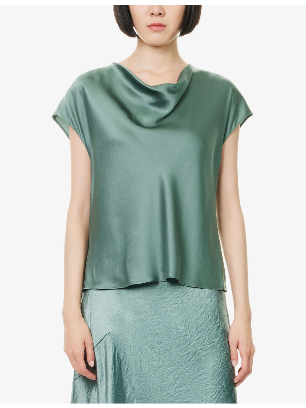 Cowl-Neck Cap-Sleeves Silk Top - 3