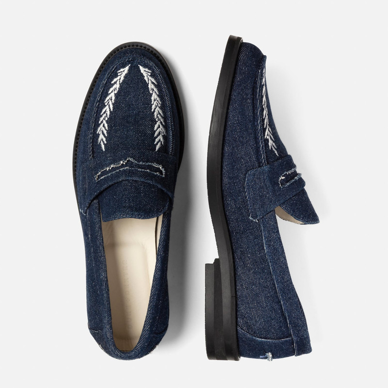 Wilde Indigo Denim Wreath Embroidered Penny Loafer - Men's 5