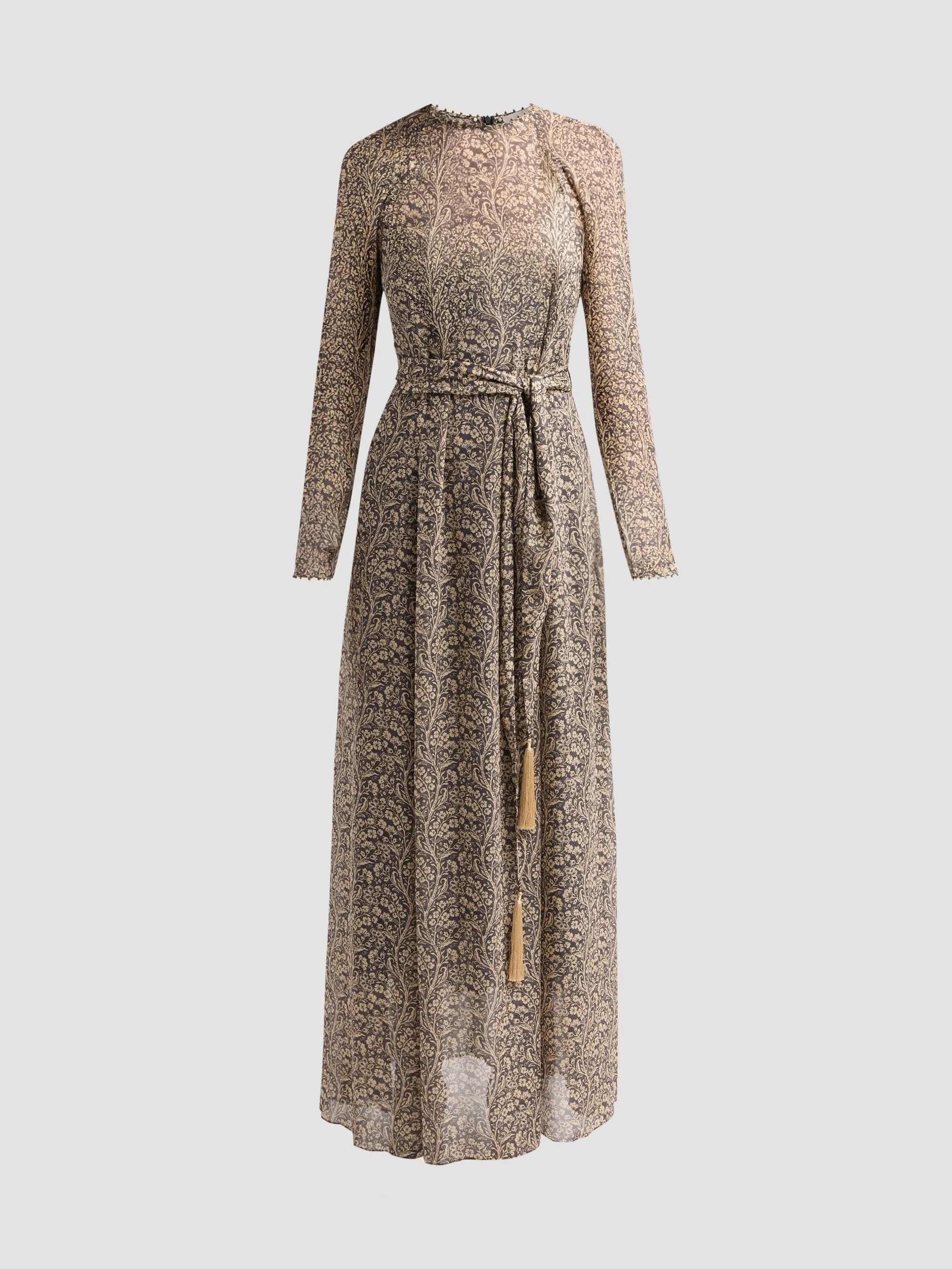 Women's Valiant Paisley Belted Maxi Dress - Charcoal Paisley - 1