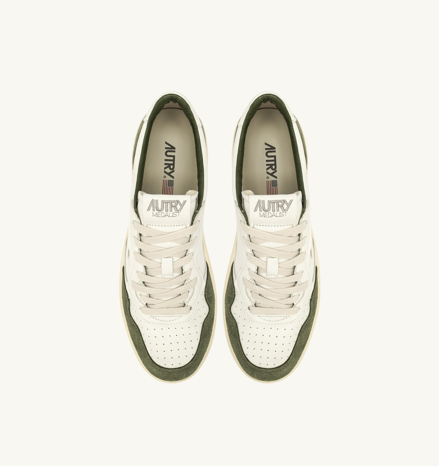 MEDALIST LOW SNEAKERS IN WHITE AND MILITARY LEATHER AND SUEDE - 5